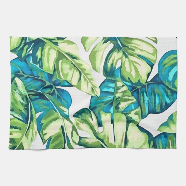 Farbenfrohe tropische Blätter von Banana und Monst Geschirrtuch (Horizontal)