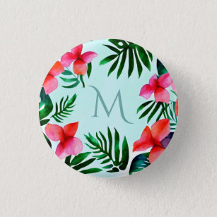 Farbenfrohe tropische Blätter Wasserfarbe Custom Button