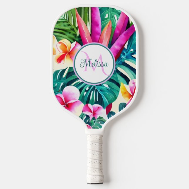 Farbenfrohe tropische Blätter Wasserfarbe Custom Pickleball Schläger (Vorderseite)