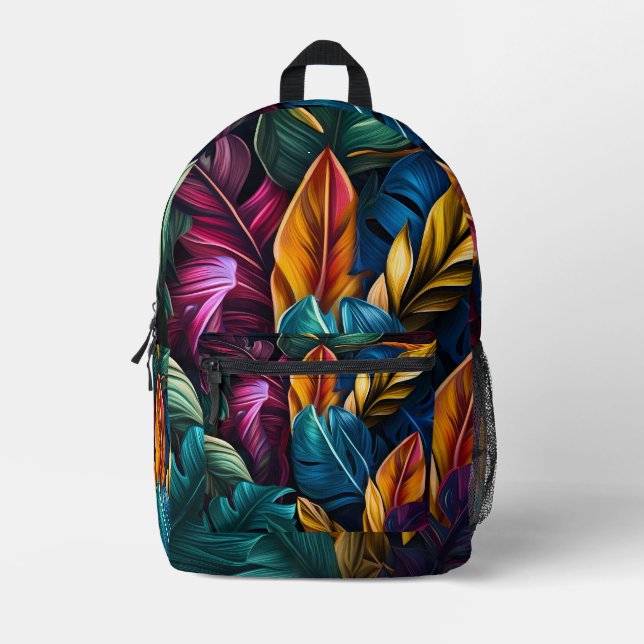 farbenfrohe tropische Blattmuster Bedruckter Rucksack (Vorderseite)
