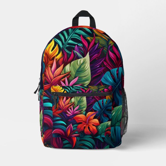 farbenfrohe tropische Blattmuster Bedruckter Rucksack (Vorderseite)