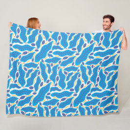 Farbenfrohe tropische blaue Blätter Doodle Fleecedecke