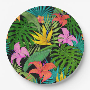 Farbenfrohe tropische Blume Blätter Art Pattern Pappteller