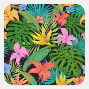 Farbenfrohe tropische Blume Blätter Muster Sticker