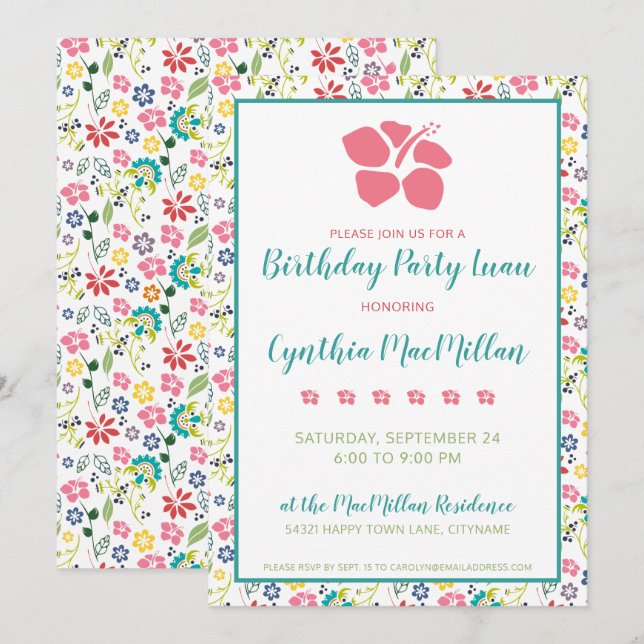 Farbenfrohe tropische Blume Bohemisch zum Geburtst Einladung (Vorne/Hinten)