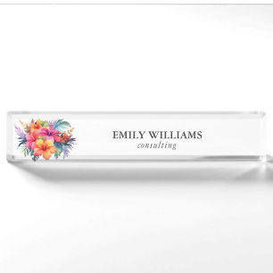 Farbenfrohe tropische Blume Bouquet Namensschild Namensplakette
