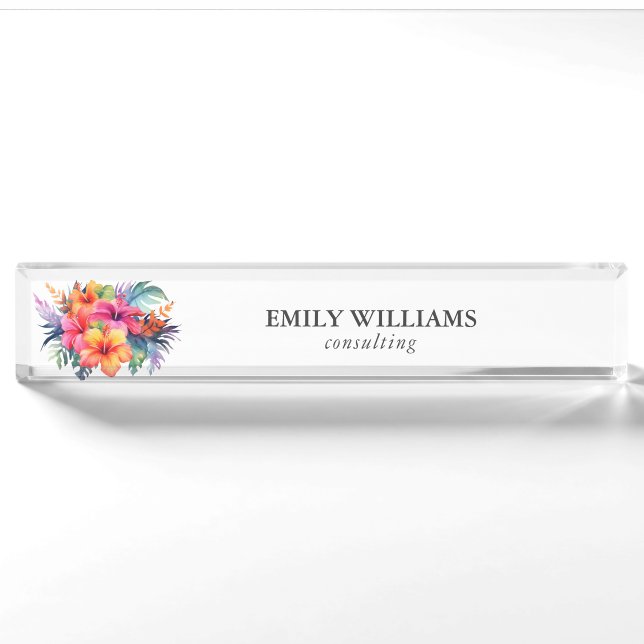 Farbenfrohe tropische Blume Bouquet Namensschild Namensplakette (Vorderseite)