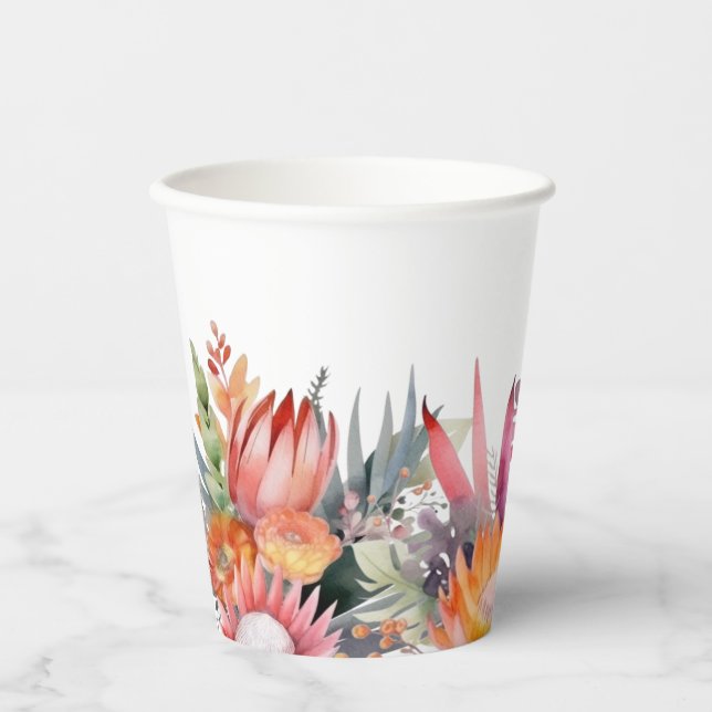 Farbenfrohe tropische Blume Brautparty Pappbecher (Vorderseite)