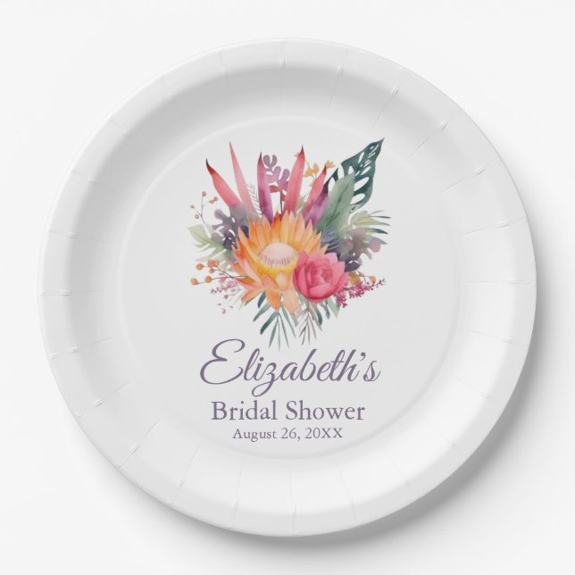 Farbenfrohe tropische Blume Brautparty Pappteller (Vorderseite)