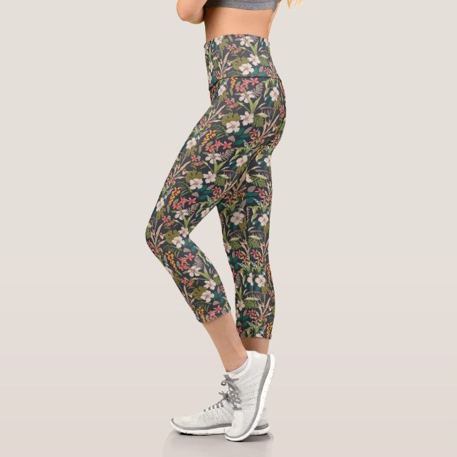 Farbenfrohe tropische Blume Capri Leggings (Links)