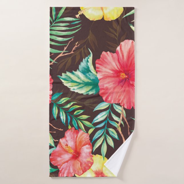 Farbenfrohe tropische Blume dunkler Hintergrund Badehandtuch (Badehandtuch)