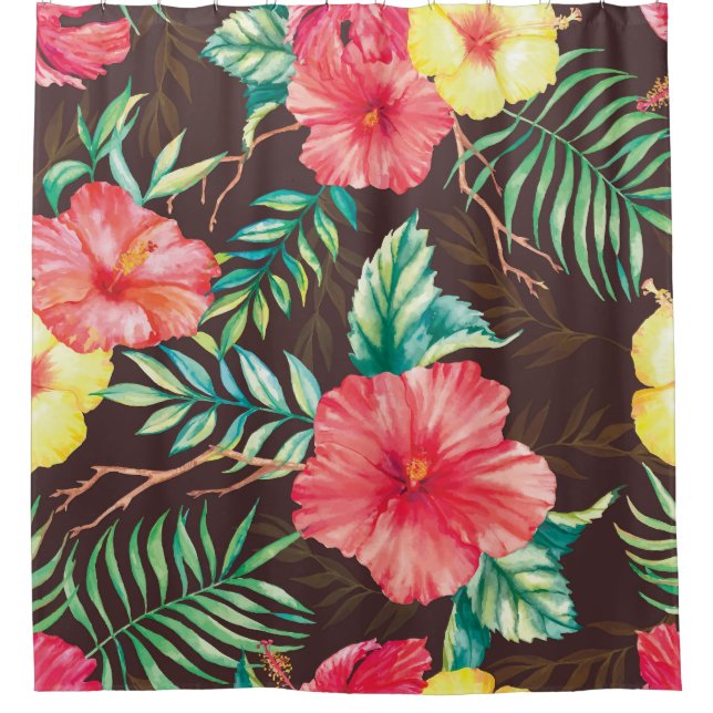 Farbenfrohe tropische Blume dunkler Hintergrund Duschvorhang (Vorderseite)