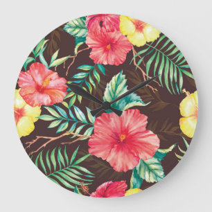 Farbenfrohe tropische Blume dunkler Hintergrund Große Wanduhr