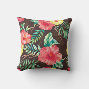 Farbenfrohe tropische Blume dunkler Hintergrund Kissen