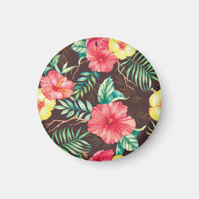 Farbenfrohe tropische Blume dunkler Hintergrund Magnet (Vorne)