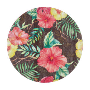 Farbenfrohe tropische Blume dunkler Hintergrund Schneidebrett