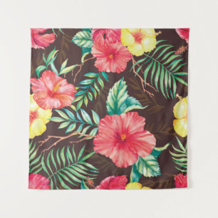 Farbenfrohe tropische Blume dunkler Hintergrund Wandteppich
