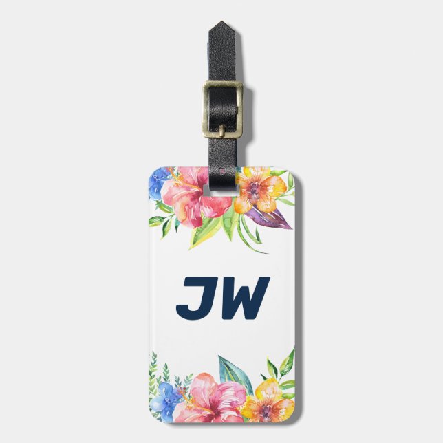 Farbenfrohe tropische Blume Grenze Gepäckanhänger (Vorderseite vertikal)