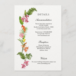 Farbenfrohe tropische Blume Hochzeitsdetails Begleitkarte