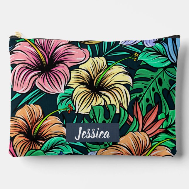 Farbenfrohe tropische Blume Moderne Personalisiert Zubehörtasche (Vorderseite)