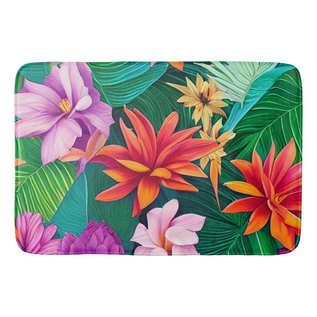 Farbenfrohe tropische Blume Muster Badematte (Vorderseite)