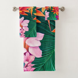 Farbenfrohe tropische Blume Muster Badhandtuch Set