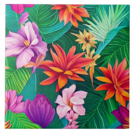 Farbenfrohe tropische Blume Muster Fliese