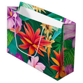 Farbenfrohe tropische Blume Muster Große Geschenktüte
