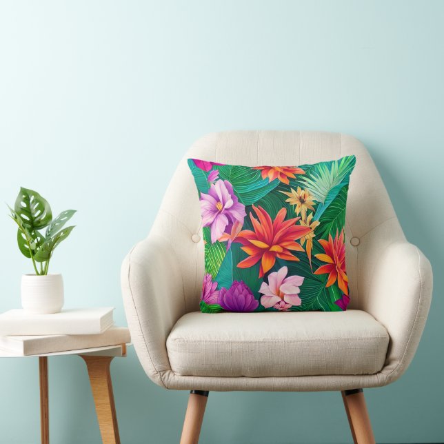 Farbenfrohe tropische Blume Muster Kissen (Stuhl )