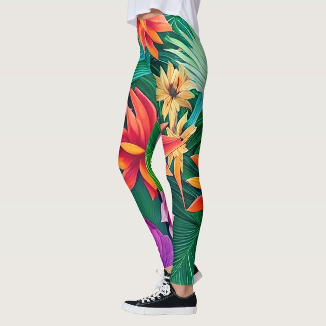 Farbenfrohe tropische Blume Muster Leggings (Links)