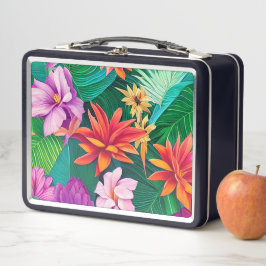 Farbenfrohe tropische Blume Muster Metall Brotdose
