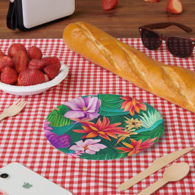 Farbenfrohe tropische Blume Muster Pappteller (Picknick)
