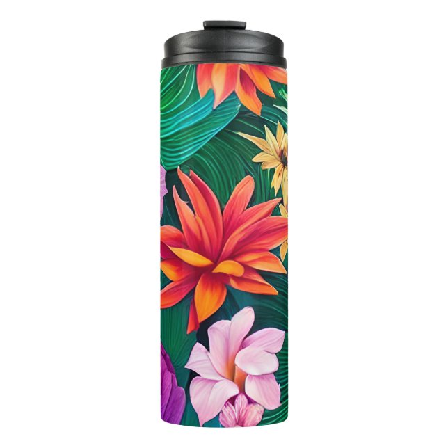 Farbenfrohe tropische Blume Muster Thermosbecher (Vorderseite)