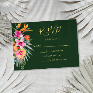 Farbenfrohe tropische Blume Orange Pink Wedding RSVP Karte