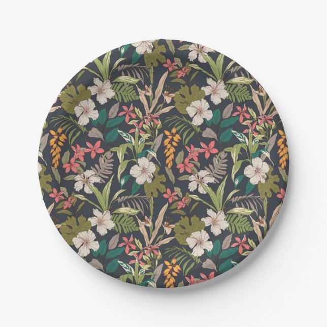 Farbenfrohe tropische Blume Pappteller (Vorderseite)