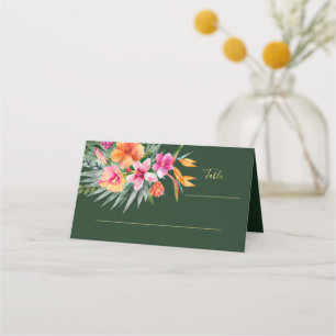 Farbenfrohe tropische Blume Rosa & Orange Hochzeit Platzkarte