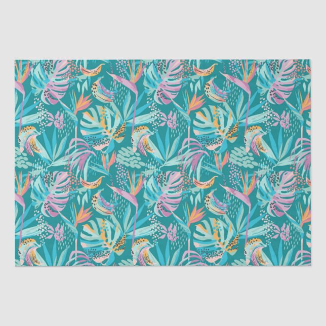 Farbenfrohe tropische Blume und Blätter Seidenpapier (Vorderseite)