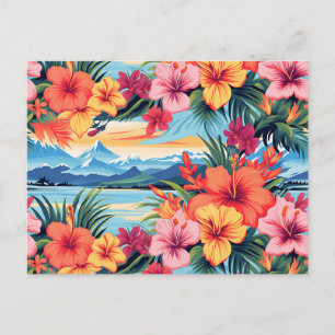 Farbenfrohe tropische Blume und Landschaften Postkarte