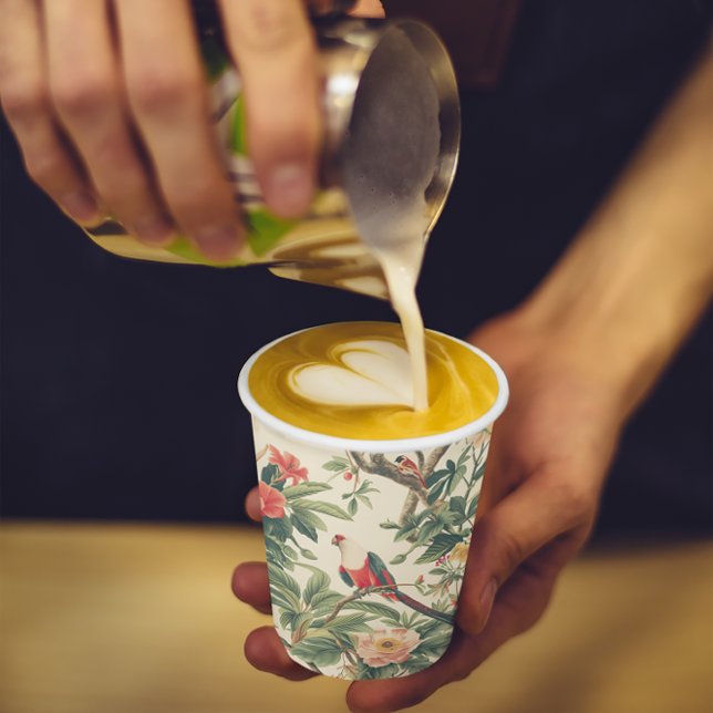 Farbenfrohe tropische Blume Vögel Pappbecher (Von Creator hochgeladen)