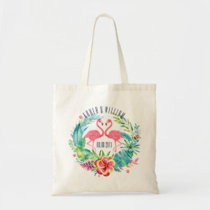 Farbenfrohe tropische Blume Wreath & Flamingos 2 Tragetasche