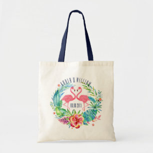 Farbenfrohe tropische Blume Wreath & Flamingos Tragetasche