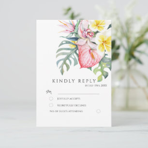 Farbenfrohe tropische Blumen Hochzeit Botanisch Begleitkarte