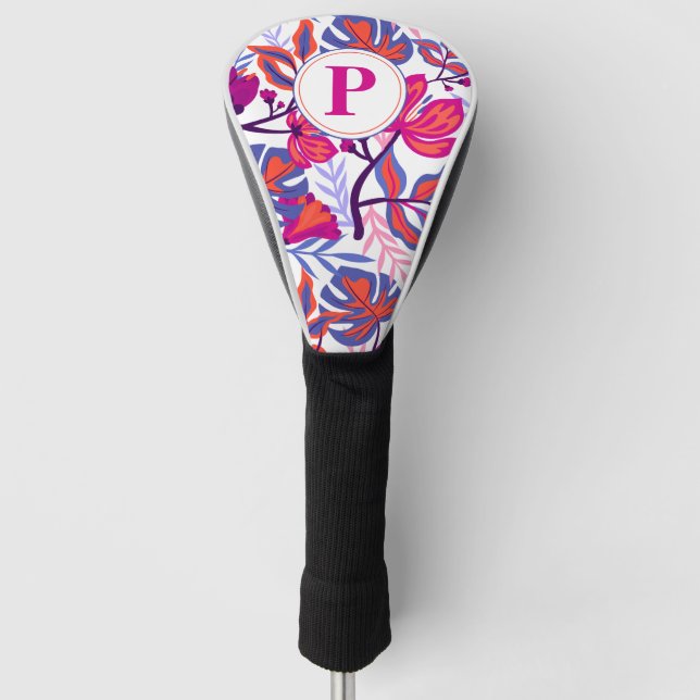 Farbenfrohe tropische Blumenmuster, Ihr erstes Mus Golf Headcover (Vorderseite)