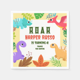 Farbenfrohe tropische Dinosaurier Geburtstagsparty Serviette