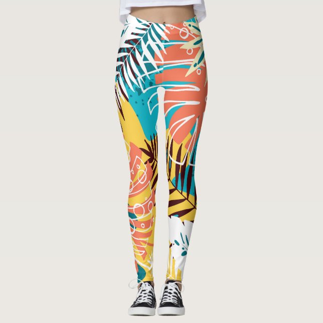 Farbenfrohe tropische Dschungelmuster Blätter. Leggings (Vorderseite)