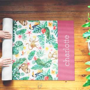 Farbenfrohe tropische Dschungeltiere Personalisier Yogamatte