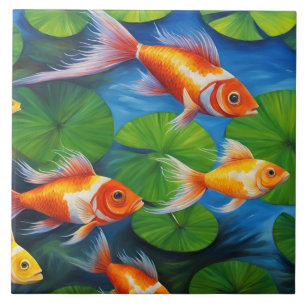 Farbenfrohe tropische Fische Baden im Teich Fliese