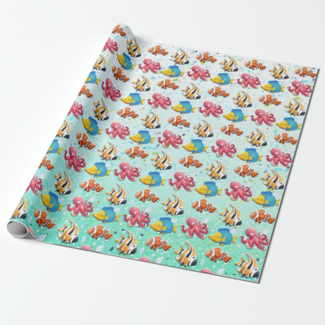 Farbenfrohe tropische Fische Geschenkpapier (Ungerollt)