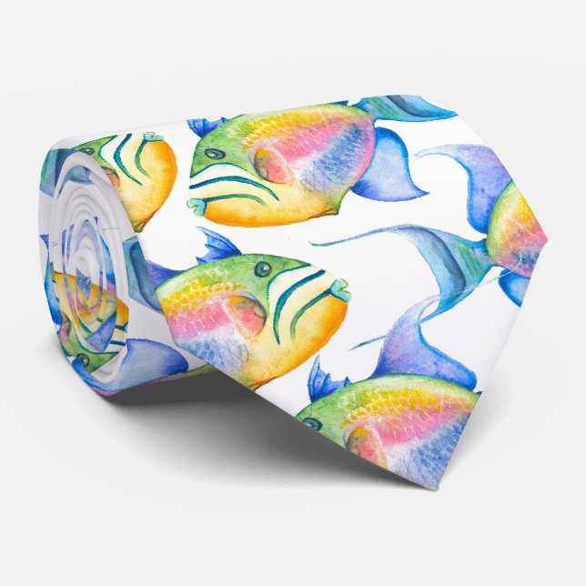 Farbenfrohe tropische Fische Neck Tie Krawatte (Gerollt)