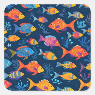 Farbenfrohe tropische Fische Quadratischer Aufkleber